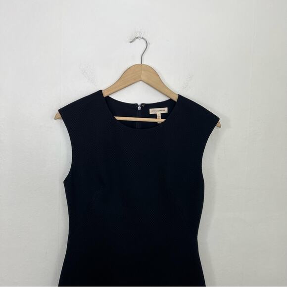 Rebecca Taylor Textured Stacy Sheath Flounce Hem Crewneck Navy Dress Size 6 - Picture 7 of 16